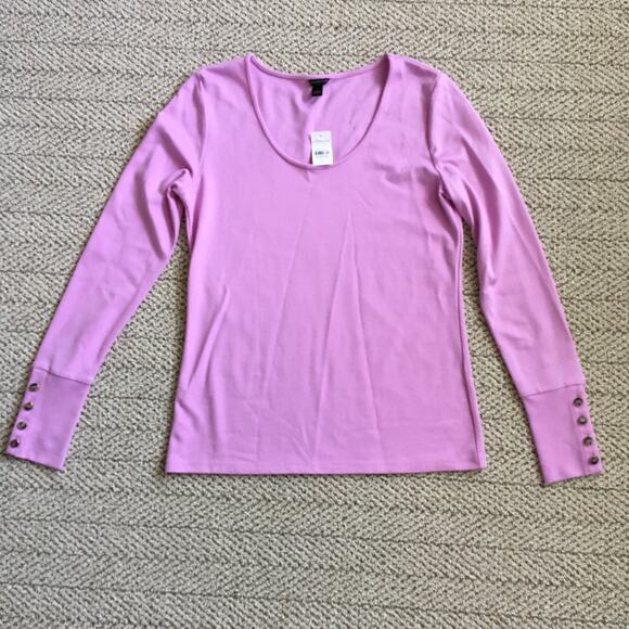 NWT - Ann Taylor Button Cuff Scoop Neck Top Pink Small - Picture 2 of 8
